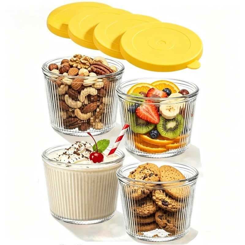 Ribbed Glass Prep Bowls with Lids