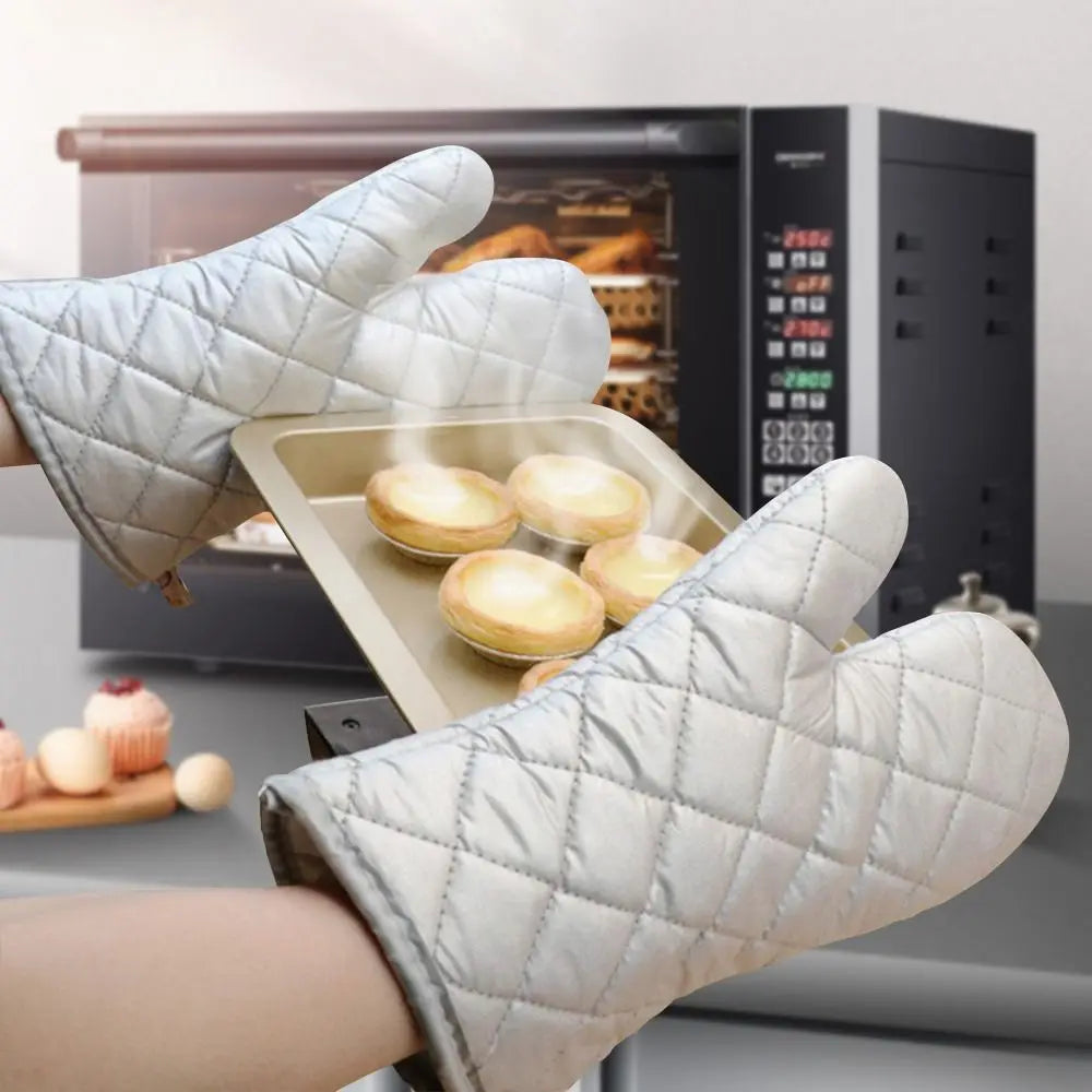 Extra-Long Silver Oven Mitts — Pair