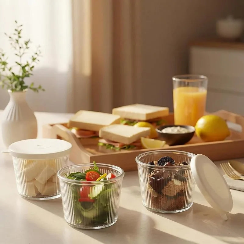 Ribbed Glass Prep Bowls with Lids