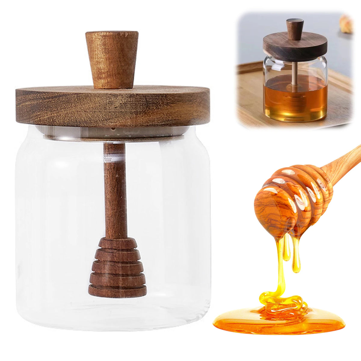 Glass Honey Jar with Wooden Dipper