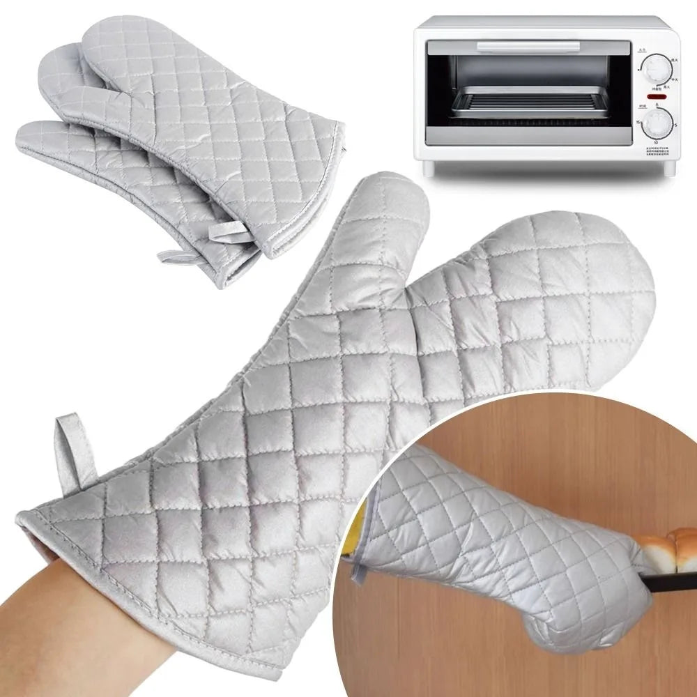 Extra-Long Silver Oven Mitts — Pair