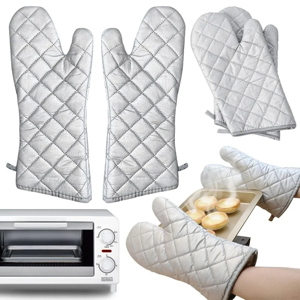 Extra-Long Silver Oven Mitts — Pair