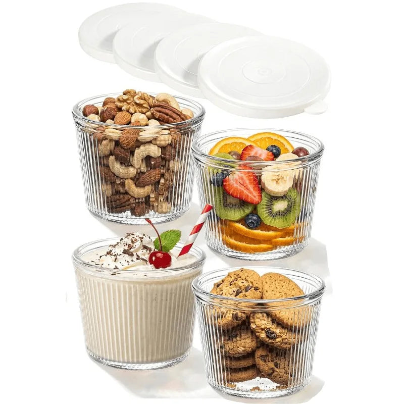 Ribbed Glass Prep Bowls with Lids