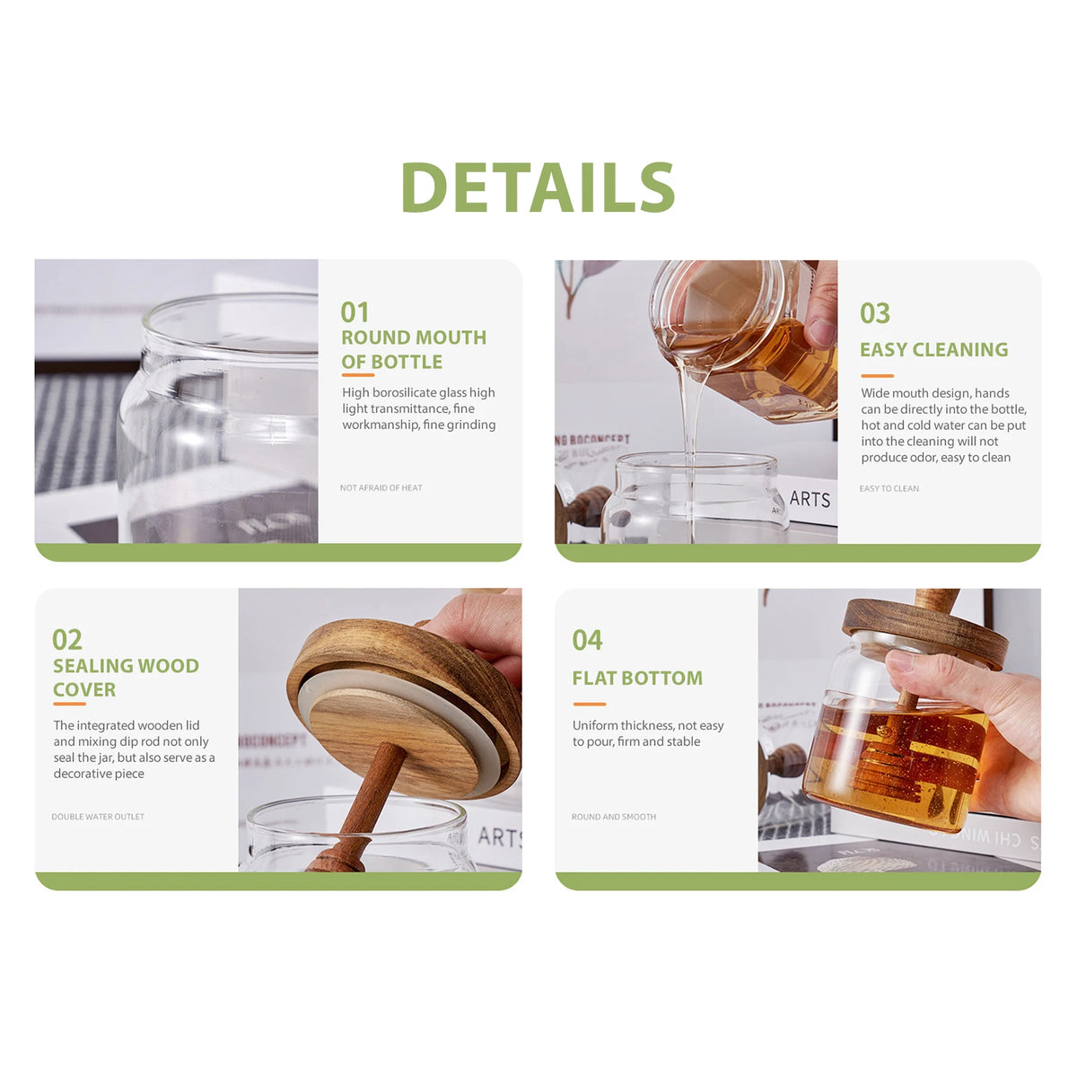 Glass Honey Jar with Wooden Dipper