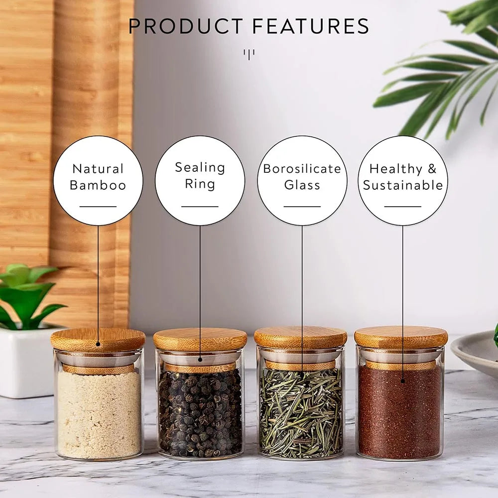 Glass Spice Jars with Bamboo Lids