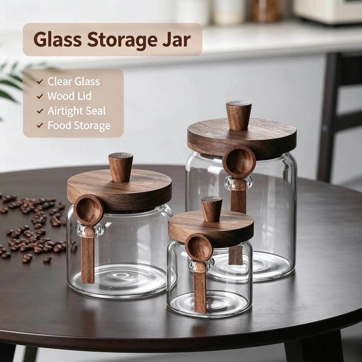 Glass Pantry Jar with Wooden Lid & Scoop