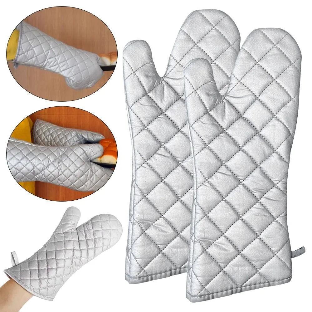 Extra-Long Silver Oven Mitts — Pair