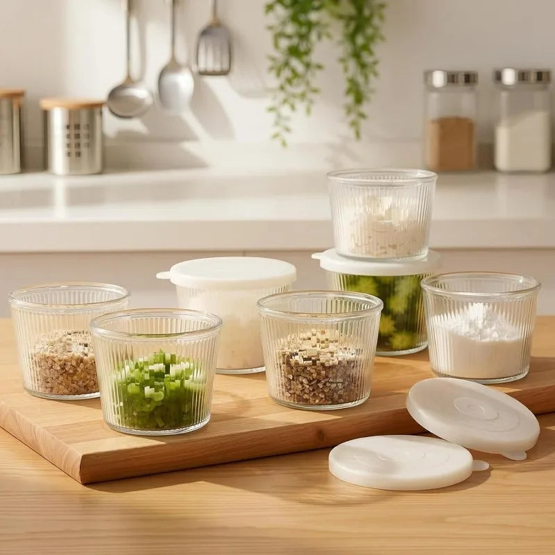Ribbed Glass Prep Bowls with Lids