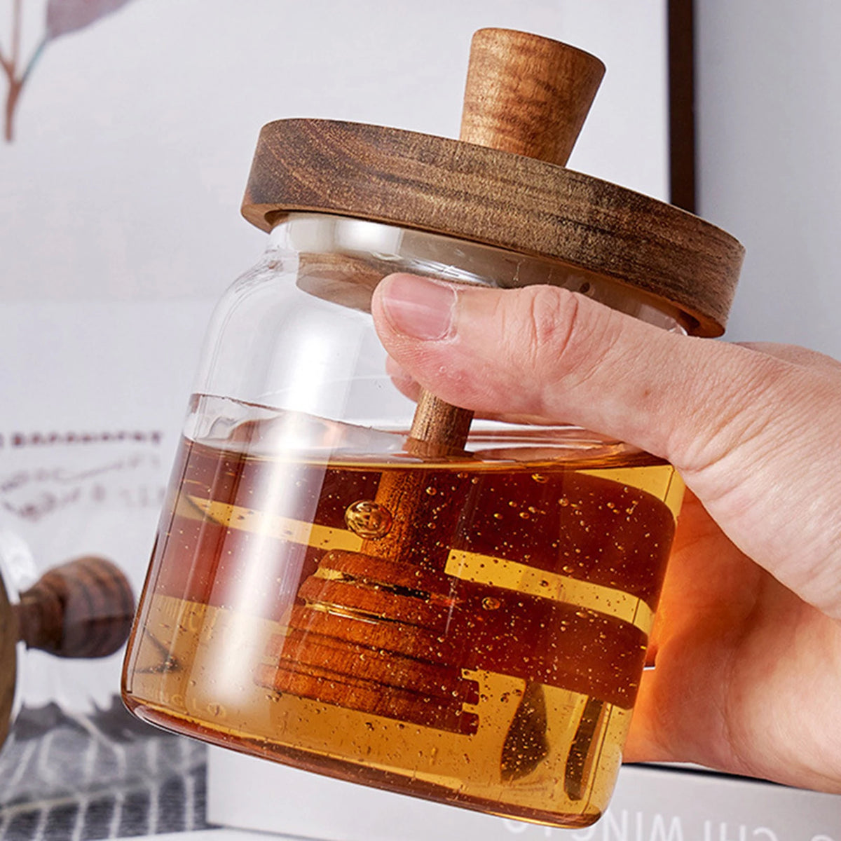 Glass Honey Jar with Wooden Dipper