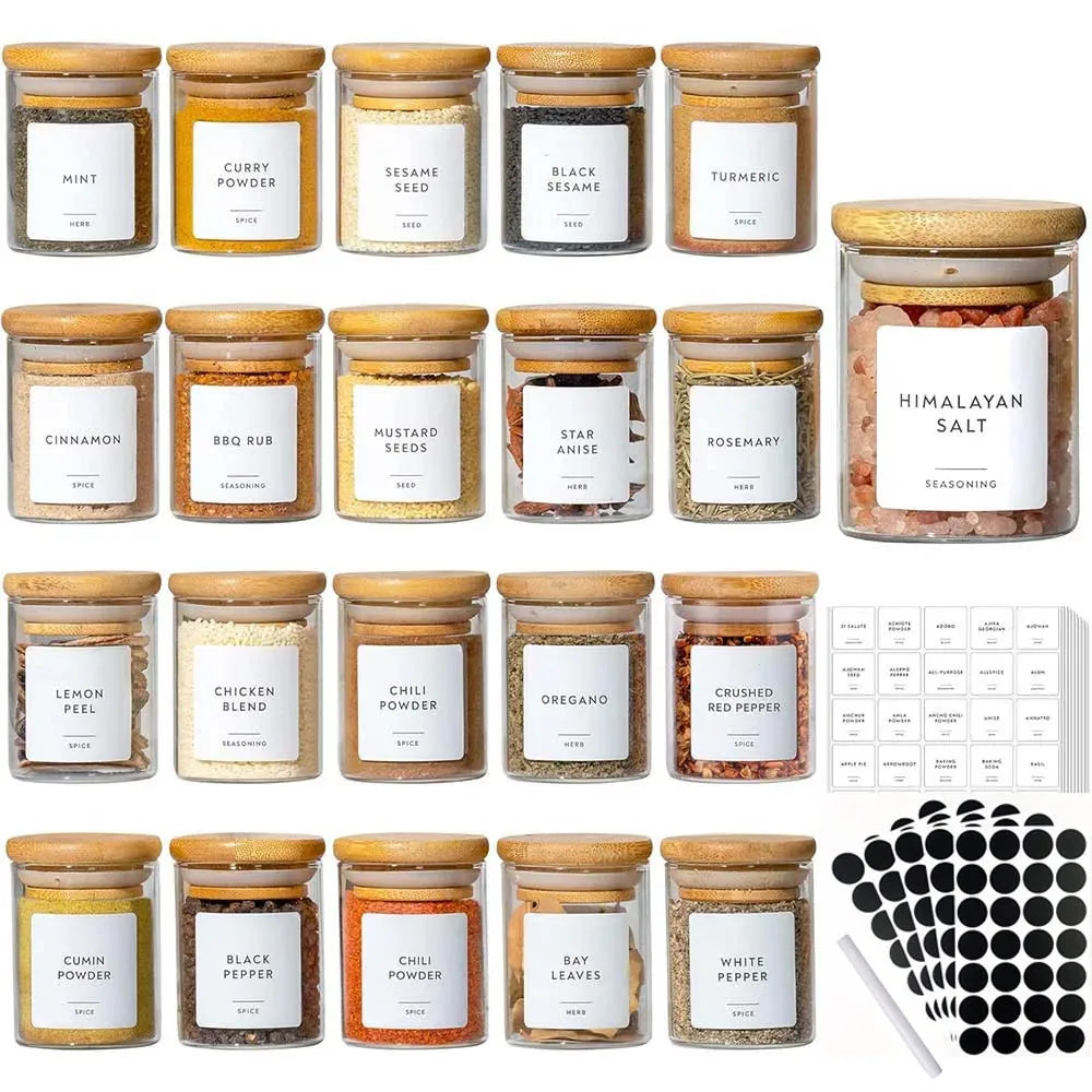 Glass Spice Jars with Bamboo Lids
