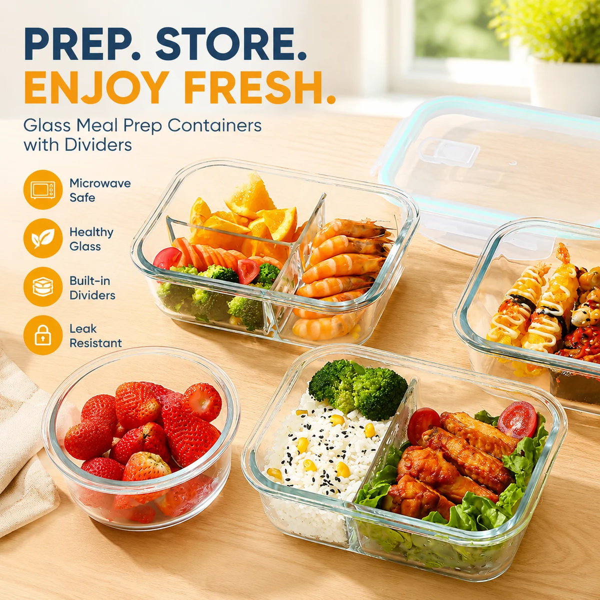 Divided Glass Meal Prep Containers