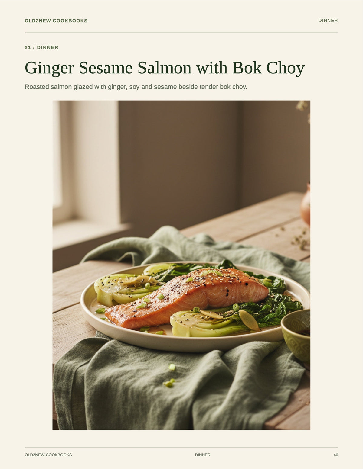Ginger Sesame Salmon with Bok Choy — recipe page from the Diabetic-Friendly Favorites cookbook