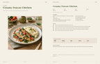 Sample recipe spread from GLP-1 Friendly Favorites: Creamy Tuscan Chicken dinner recipe with photo, ingredients, directions and nutrition