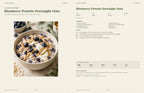 Sample recipe spread from High Protein, Made Simple: Blueberry Protein Overnight Oats breakfast recipe with photo, ingredients, directions and nutrition
